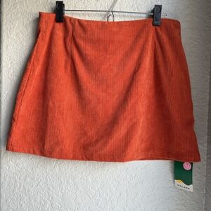 Halara Corduroy Women Large Skort Orange Mini Skirt Built-in Shorts Zipper Back